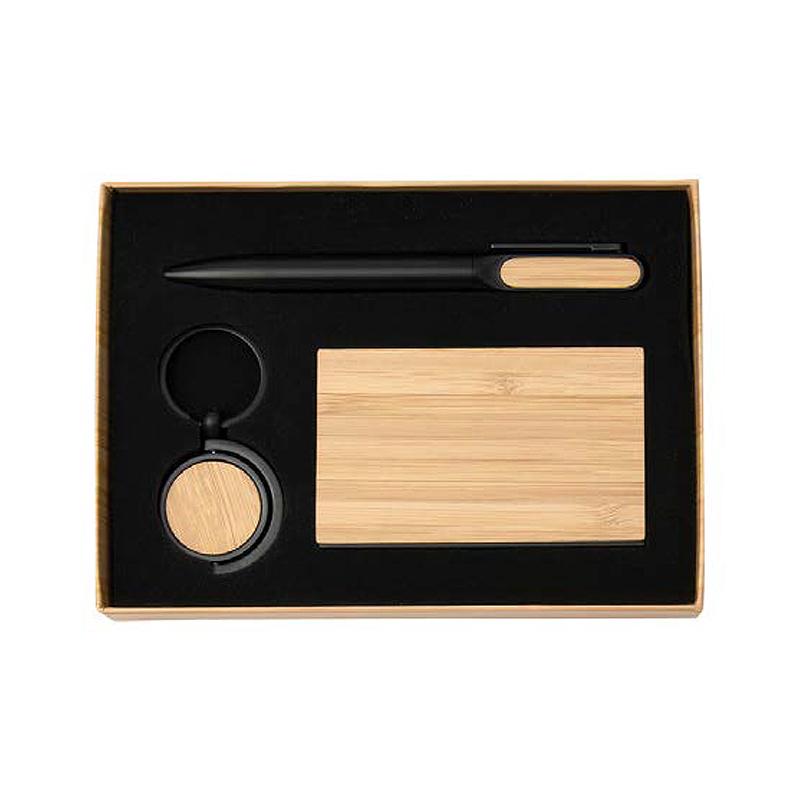 Wooden Gift Set With Card Holder Keychain & Metal Pen